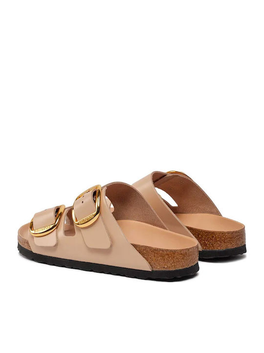 Arizona Big Buckle Leather Women's Flat Sandals Shine New Beige Narrow Fit