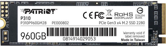 Patriot P310 SSD 960GB M.2 Type with PCI Express 3.0 Connection