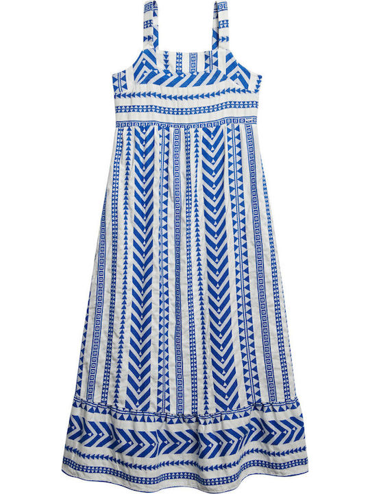 Sommer Midi Damenkleid Weiß/Blau