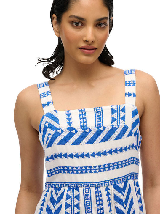 Sommer Midi Damenkleid Weiß/Blau