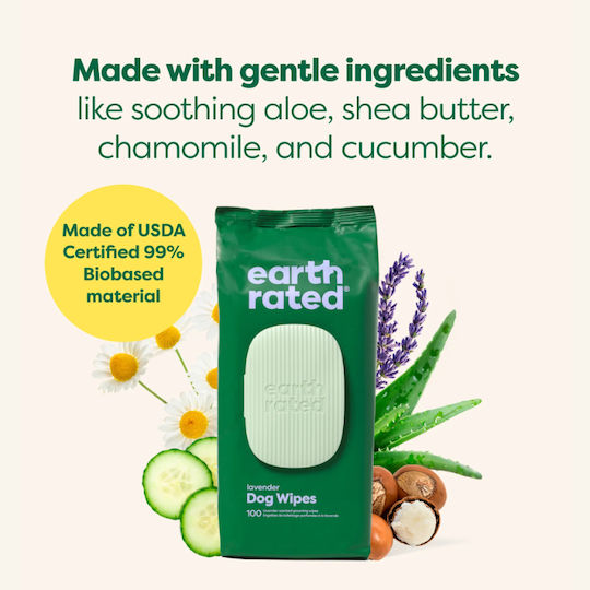 Earth Rated 100 Dog Wipes for Foot Cleaning with Chamomile Alcohol Free