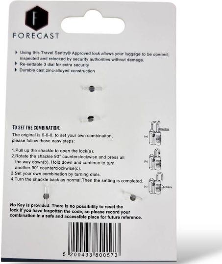 Forecast Vorhängeschloss Messing Kombination mit TSA-Zertifizierung Gray 1Stück