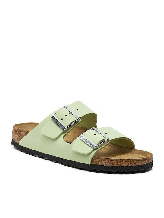 Arizona Nubuk Leather Δερμάτινα Γυναικεία Σανδάλια Πράσινα Narrow Fit