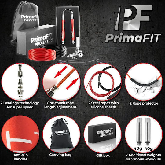 PrimaFit Springseil Fitness mit Gewicht 3m Rot mit einstellbarer Länge