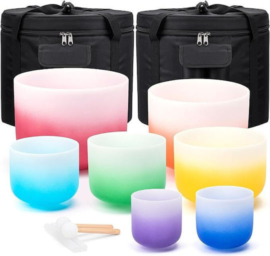 Crystal Singing Bowl Set 7 Chakra 432 Hz + 2 Storage Bags + 2 Mallets