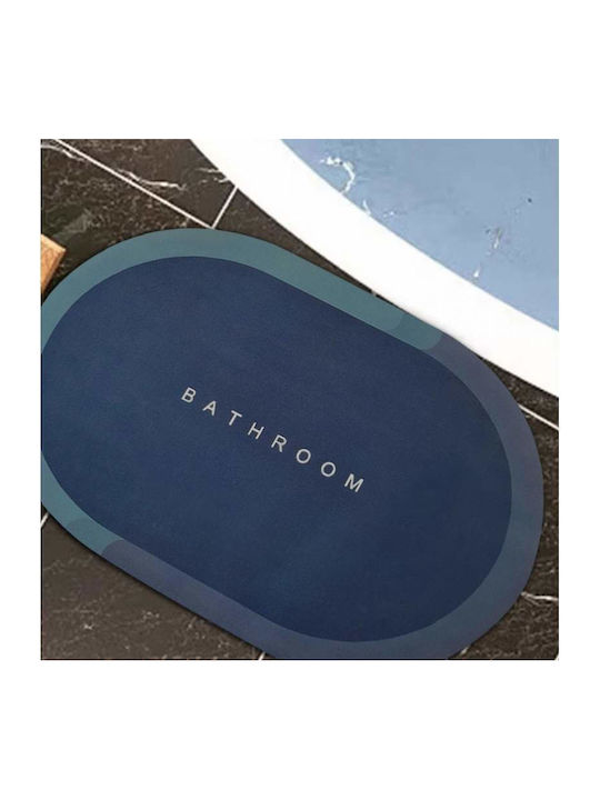 Non-Slip Bath Mat Oval Navy Blue/blue 57.5x40cm