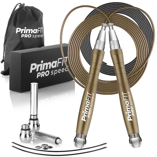 Primafit Speed Pro Jump Rope Professional 3m Adjustable 2 Bearings Extra Rope Weights 2 Protectors Aluminum Handles Carrying Bag Crossfit Boxing Mma Bronze