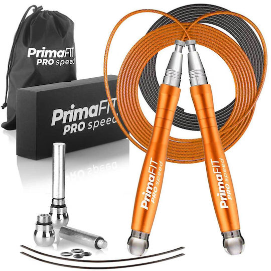 Primafit Speed Pro Jump Rope Professional 3m Adjustable 2 Bearings Extra Rope Weights 2 Protectors Aluminum Handles Carrying Bag Crossfit Boxing Mma Orange