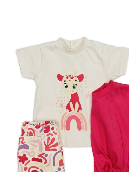 Kids' Set with Shorts Summer 3pcs Beige-fuchsia