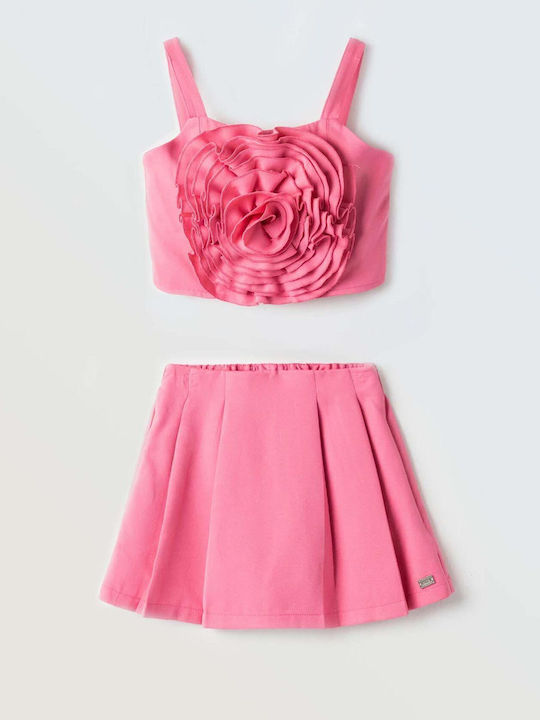 Kinder-Set mit Rock Sommer 2Stück Fuchsia