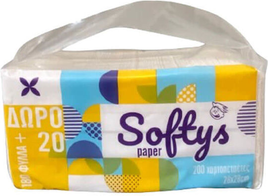 Softys Weiße Servietten 28x28cm 180+20 Geschenk 265g