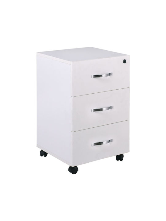 Unit Office Storage Chipboard Drawer with Wheels, Lock & 3 Drawers Άσπρο L38xW42xH63cm