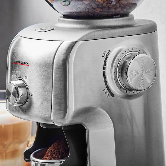Gastroback Râșniță Electrică de Cafea 130W cu Capacitatea de Măcinare a Boabelor 400gr și 16 Nivele de Măcinare Argintie