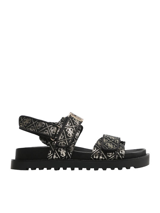 Flache Sandalen für Damen mit Riemen in Schwarz Farbe