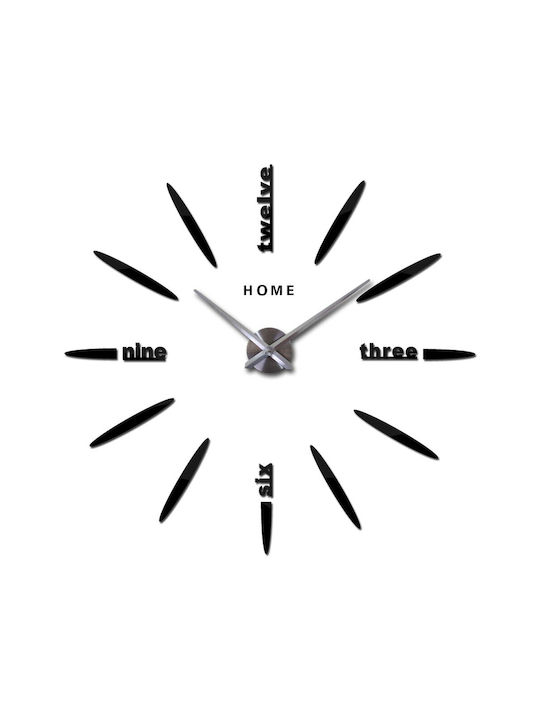 3D Stickers Mirror DIY Black (Number Dimension 12cm) 3D Wall Clock Sticker Plastic Black Ø70cm