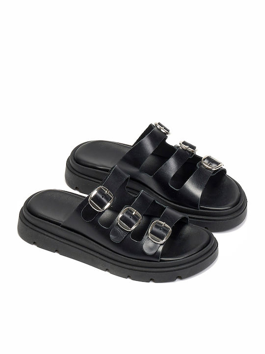 Leather Women's Flat Sandals Black
