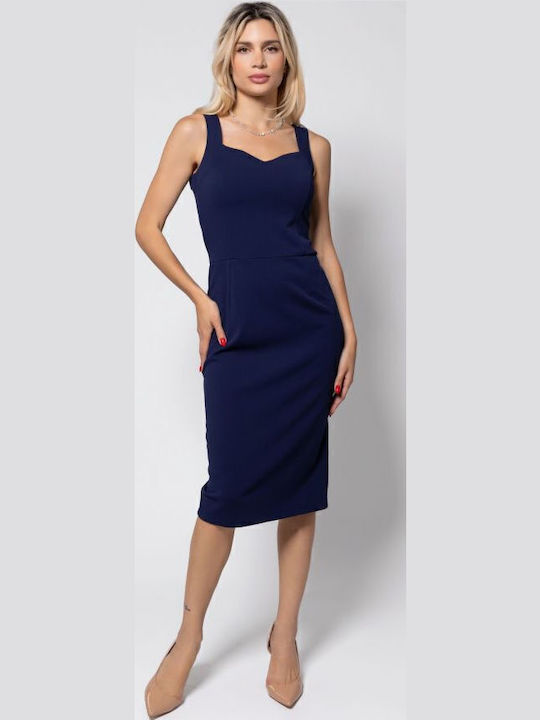 Summer Midi Dress with Spaghetti Strap Navy Blue