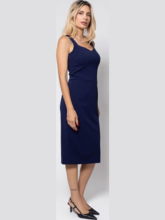 Summer Midi Dress with Spaghetti Strap Navy Blue