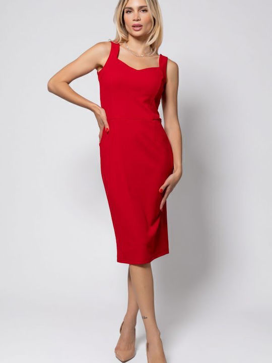 Summer Midi Dress Sleeveless Red