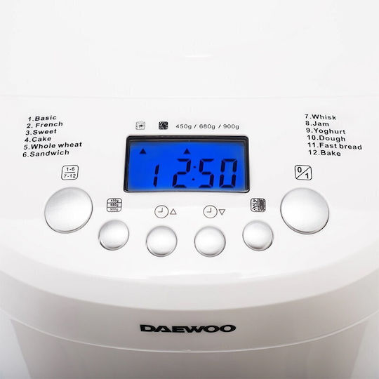 Daewoo Mașină de pâine cu o putere de 600W și o capacitate de 900gr cu 12 programe