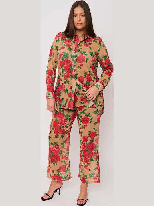 Women's Fabric Trousers with Elastic Floral Floral Print