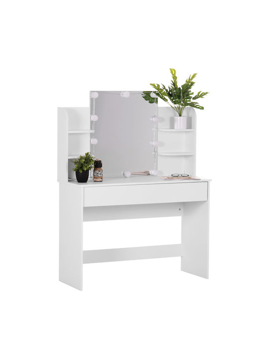 Floor-Standing Makeup Dressing Table Lauryn Wooden White with Mirror 101x40x139cm