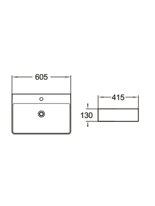 Tema Επικαθήμενος Νιπτήρας Πορσελάνης 60.5x41.5x13cm Λευκός