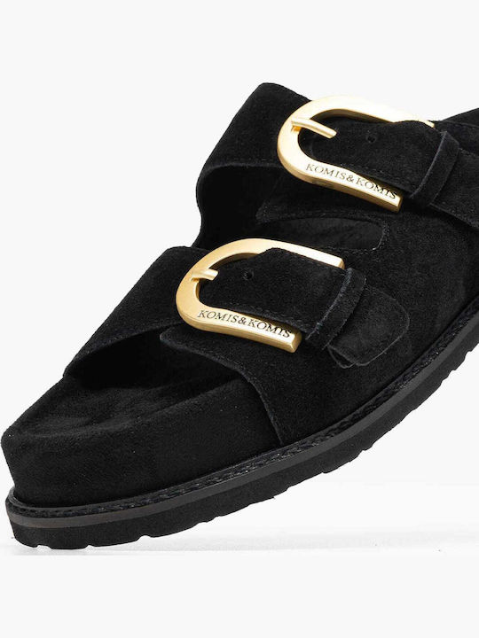 Δερμάτινα Γυναικεία Σανδάλια Flatforms Μαύρα