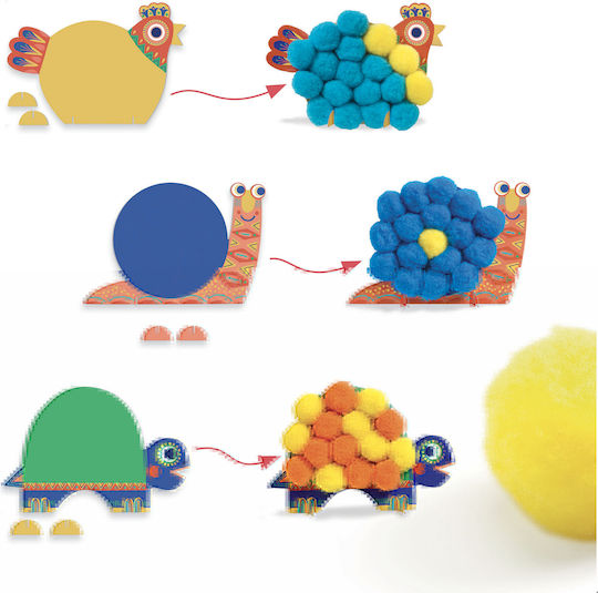 Djeco Collage Mit Pom Pom Flauschige Tiere Für Kinder 1,5+ Jahre