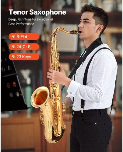 Vevor Tenor Saxophone Gold Brass B Flat Saxophone Kit Beginners Mouthpiece Case