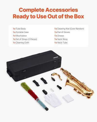 Vevor Tenor Saxophone Gold Brass B Flat Saxophone Kit Beginners Mouthpiece Case