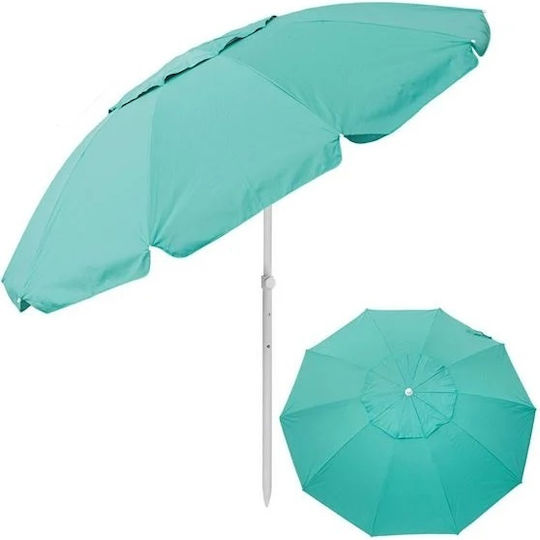 Umbrelă Plajă Anti Vânt Protecție Soare UPF 50+ Cadru Metalic 4 Inele Ø2.25m Turcoaz-Argintiu