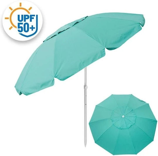Umbrelă Plajă Anti Vânt Protecție Soare UPF 50+ Cadru Metalic 4 Inele Ø2.25m Turcoaz-Argintiu