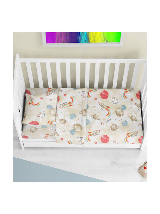 Dimcol Spaceship 186 Baby Sheet Crib Cotton Fitted Beige Beige 70x140cm
