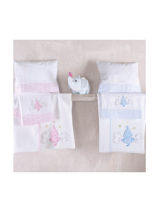 Rythmos Elephant Friends Baby Sheets Set Crib Cotton Sky Blue Gray 100x160cm 3pcs
