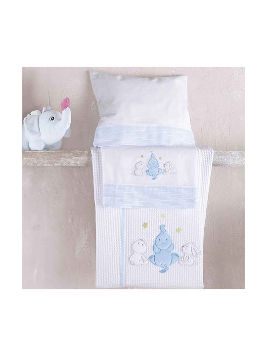 Rythmos Elephant Friends Baby Sheets Set Crib Cotton Sky Blue Gray 100x160cm 3pcs