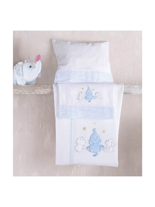Rythmos Elephant Friends Baby Sheets Set Crib Cotton Sky Blue Gray 100x160cm 3pcs