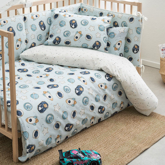 Vesta Home Set Baby Cradle Cotton Sheets Cosmic Light Blue 70x125cm 3 Pieces
