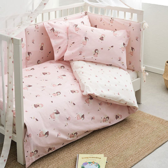 Vesta Home Set Baby Crib Cotton Sheets Fairy Pink 120x165cm 3 Pieces
