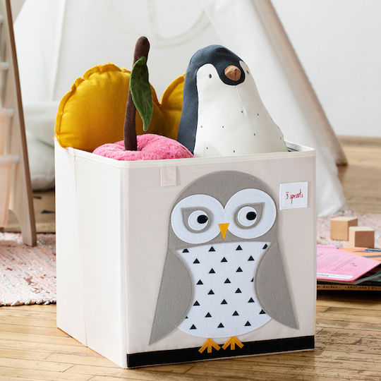 3 Sprouts Kinder Aufbewahrungskorb Faltbar aus Stoff Owl Braun 33x33x33cm 1Stück