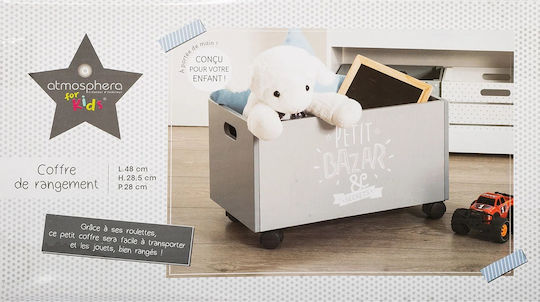 Atmosphera Kinder Aufbewahrungsbox aus Holz Roulettes Trunk Gray 48x28x28.5cm 1Stück