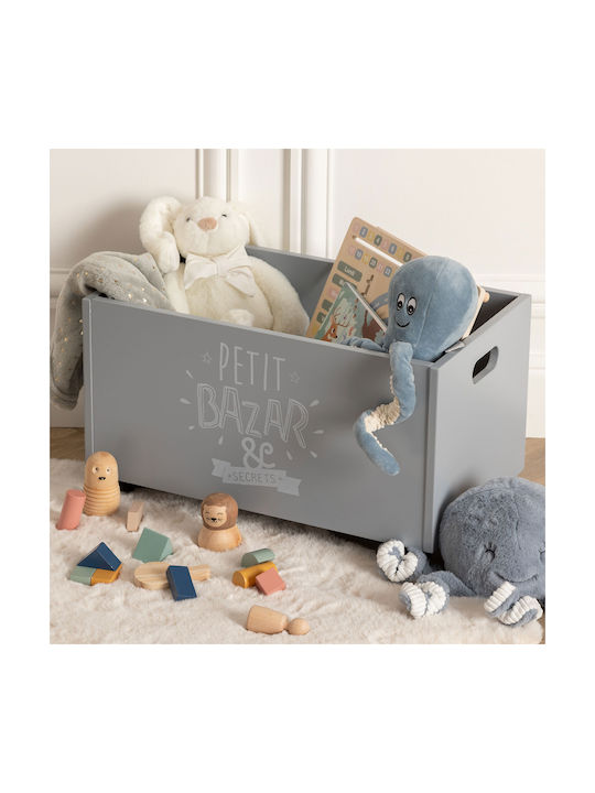 Atmosphera Kinder Aufbewahrungsbox aus Holz Roulettes Trunk Gray 48x28x28.5cm 1Stück