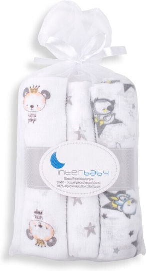 Interbaby Πάνες Αγκαλιάς από Μουσελίνα Grey 80x80εκ. 3τμχ