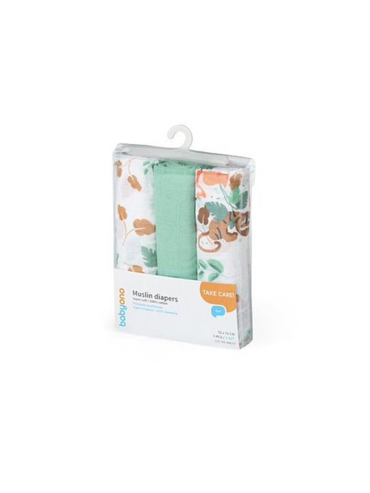 Babyono Muslin Swaddle Wraps Green Green 70x70cm. 3pcs