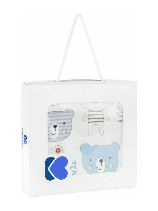 Kikka Boo Bear Muslin Swaddle Wrap Blue 120x120cm.