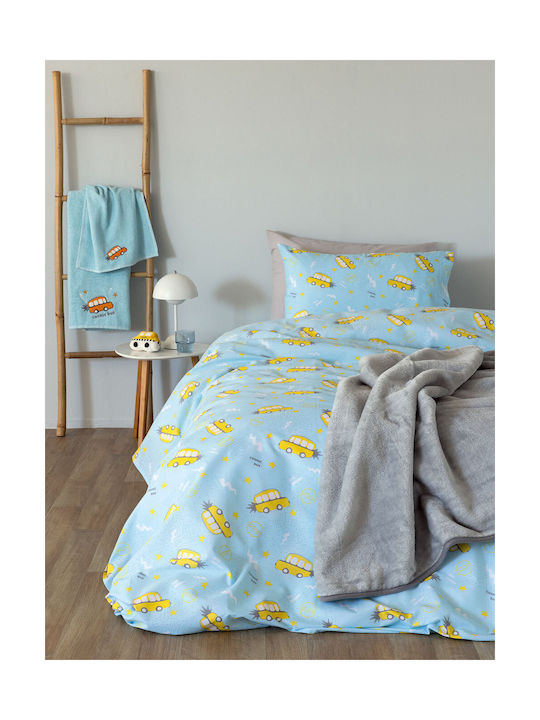 Palamaiki Sheet Set Single with Elastic Band Cotton My Kingdom Blue-yellow 100x200cm 3pcs