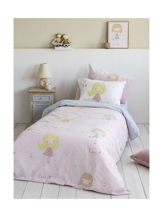 Nima Bettwäsche-Set Einzel Mit Gummizug Baumwolle Lovely Rosa 100x200cm 3Stück