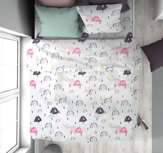 Dimcol Σετ Σεντόνια Μονά Βαμβακερά White-pink 160x240cm 3τμχ