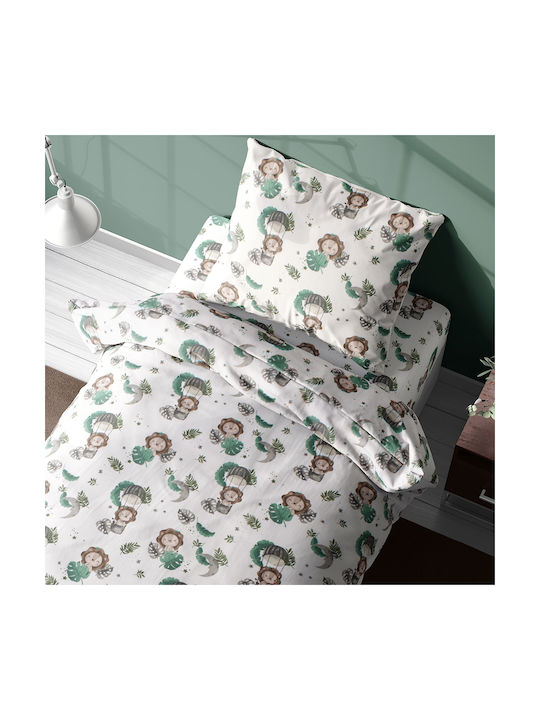 Dimcol Sheet Set Single Cotton Lion Green 160x240cm 2pcs
