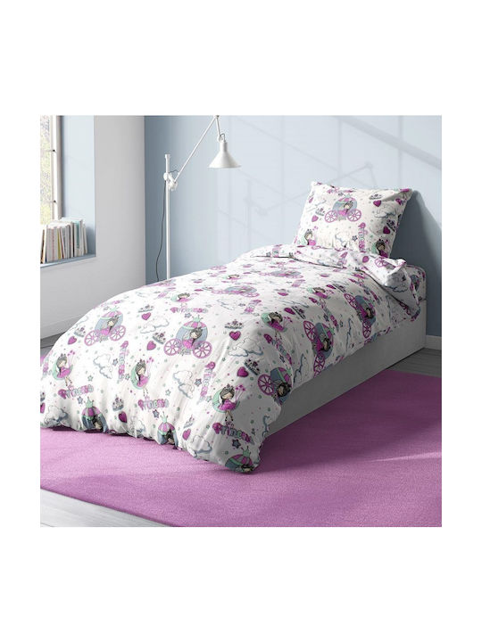 Dimcol Sheet Set Single from Cotton & Polyester Princess White-lila 160x240cm 3pcs